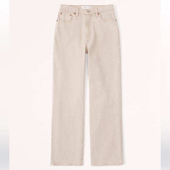 Abercrombie High Rise 90s Relaxed Curve Love, Oat, Size 6 Long Jeans - Picture 4 of 10